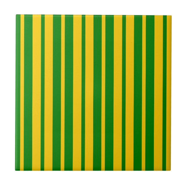 Green Yellow Stylish Stripes Pattern Design  Tile (Front)