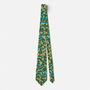 Green, Yellow, Teal Camouflage Camo Pattern Design Tie