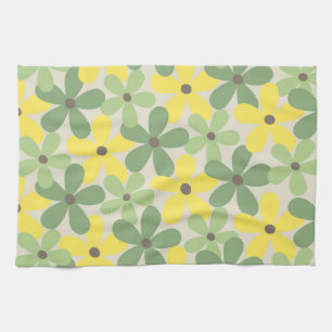 Green Yellow Tropical Floral Botanical Summer Tea Towel
