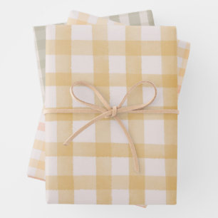 Green Yellow Watercolor Gingham  Wrapping Paper Sheet