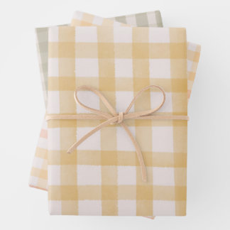 Green Yellow Watercolor Gingham Wrapping Paper Sheet