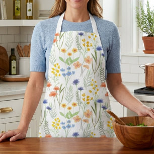 Green Yellow Watercolor Wildflower  Apron