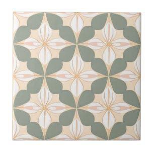 Green, yellow, white and pink floral tile