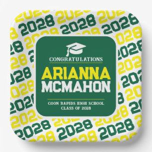 Green Yellow White Personalised Graduation Pape Paper Plate