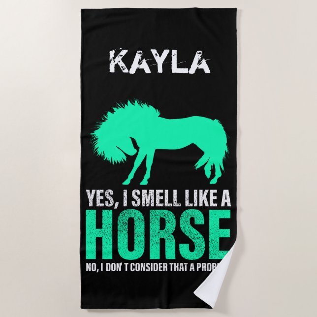 Green Yes I Smell Like A Horse Personalised   Beach Towel (Front)