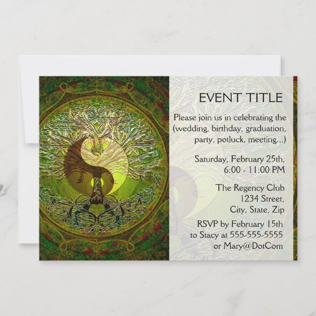 Green Yin Yang Mandala with Tree of Life Invitation (Front)