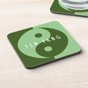 Green Yin & Yang symbol square plastic coaster