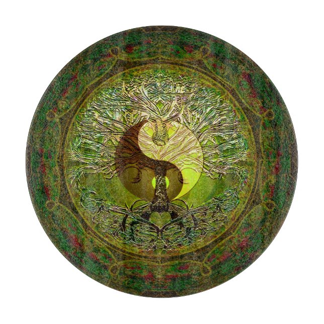 Green Yin Yang with Tree of Life Cutting Board (Front)