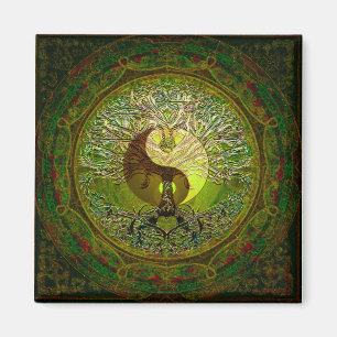 Green Yin Yang with Tree of Life Magnet