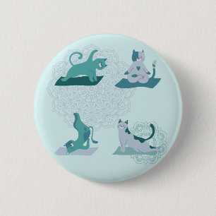 Green Yoga Cats 6 Cm Round Badge