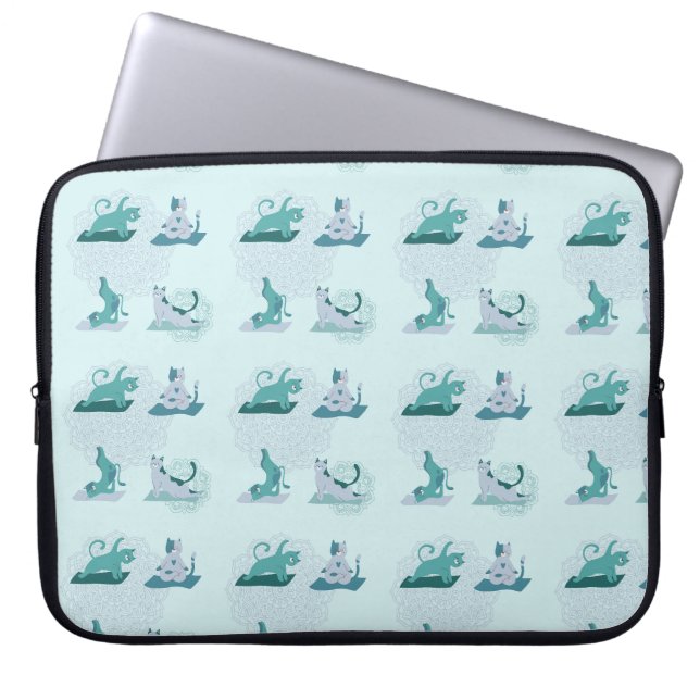 Green Yoga Cats Laptop Sleeve (Front)