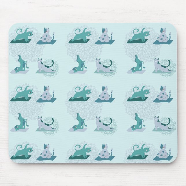 Green Yoga Cats Mouse Pad (Front)