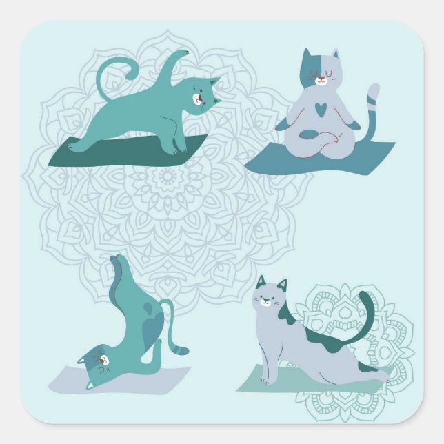 Green Yoga Cats Square Sticker (Front)