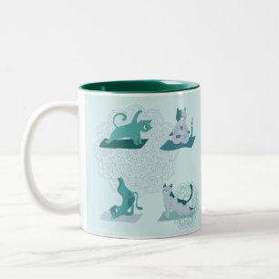 Green Yoga Cats Two-Tone Coffee Mug