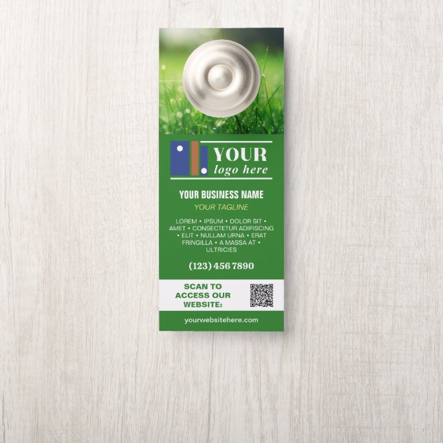Green Your Logo QR Code Business Name Photo Promo Door Hanger (On Knob)