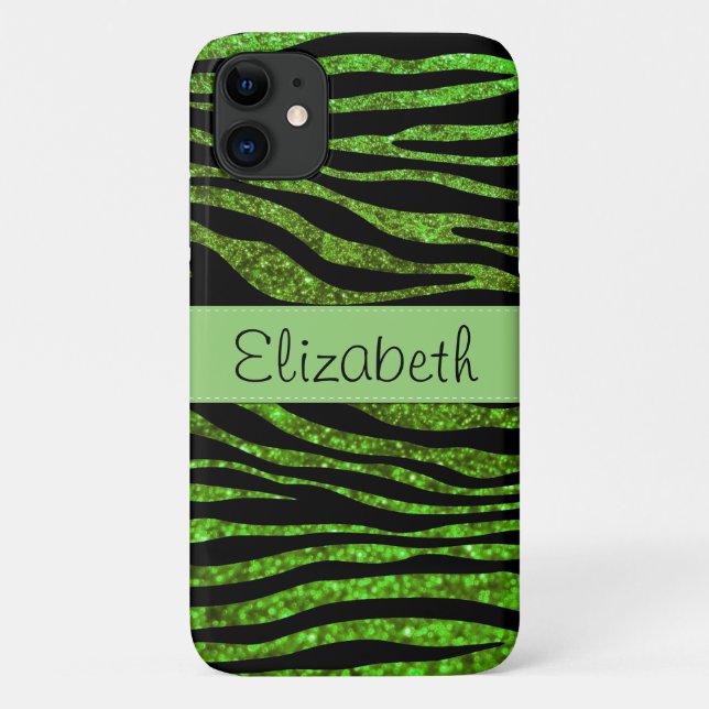 Green Zebra, Glitter Zebra, Zebra Print, Your Name Case-Mate iPhone Case (Back)