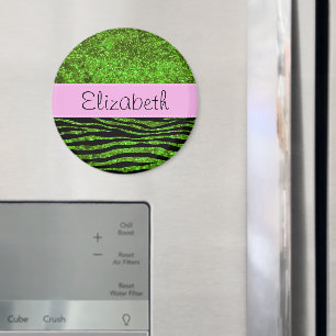 Green Zebra, Glitter Zebra, Zebra Print, Your Name Magnet