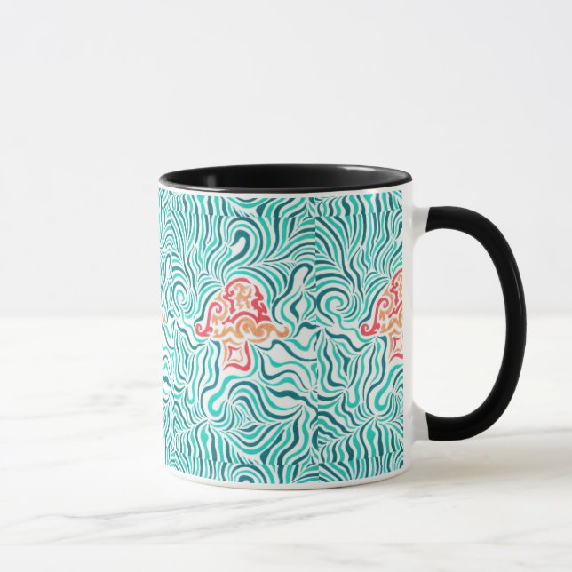 Green Zebra Stripe And Mushroom Mug (Right)