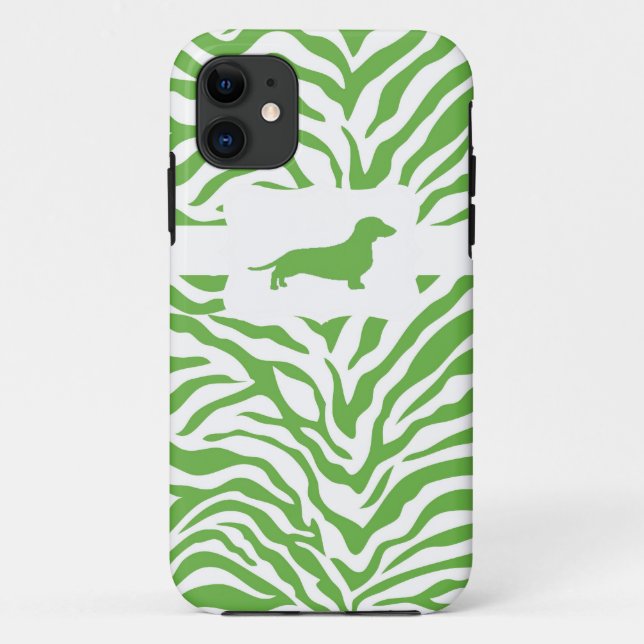 Green Zebra Stripe w/Dachshund Case-Mate iPhone Case (Back)
