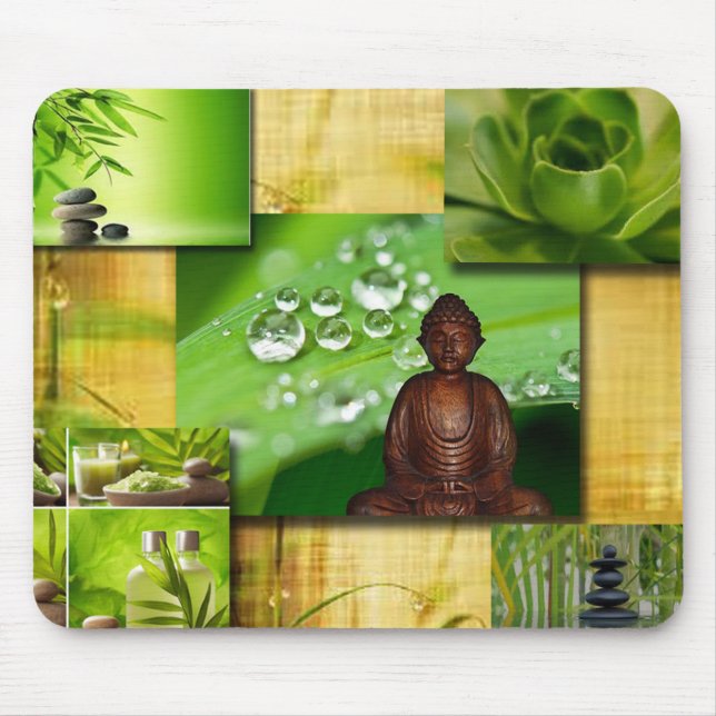Green Zen & Buddha Serenity Collage Mouse Pad (Front)