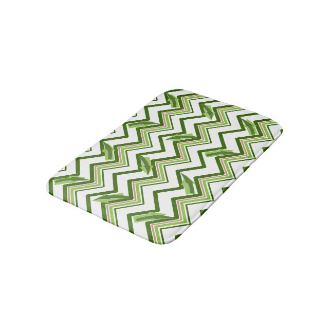 Green Zig Zag Stripes and Arrows Bath Mat (Angled)