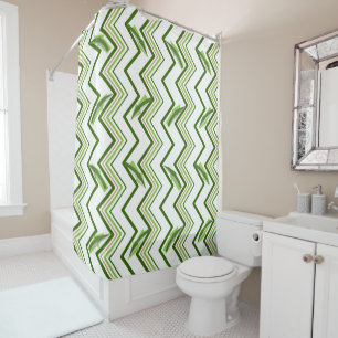 Green Zig Zag Stripes and Arrows Shower Curtain