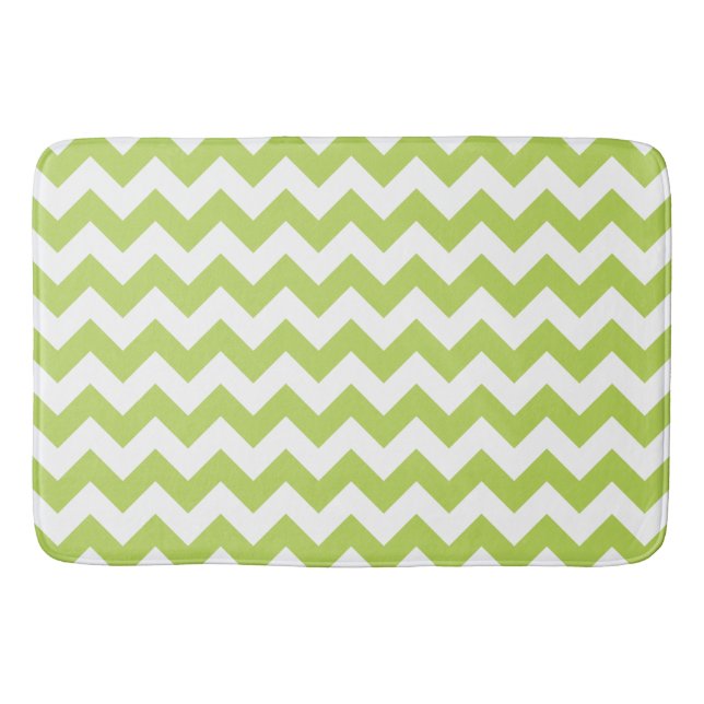 Green Zigzag, Green Chevron, Geometric Pattern Bath Mat (Front)