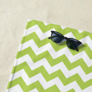 Green Zigzag, Green Chevron, Geometric Pattern Beach Towel