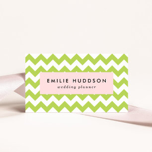Green Zigzag, Green Chevron, Geometric Pattern Business Card