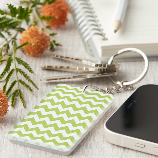 Green Zigzag, Green Chevron, Geometric Pattern Key Ring (Front Right)