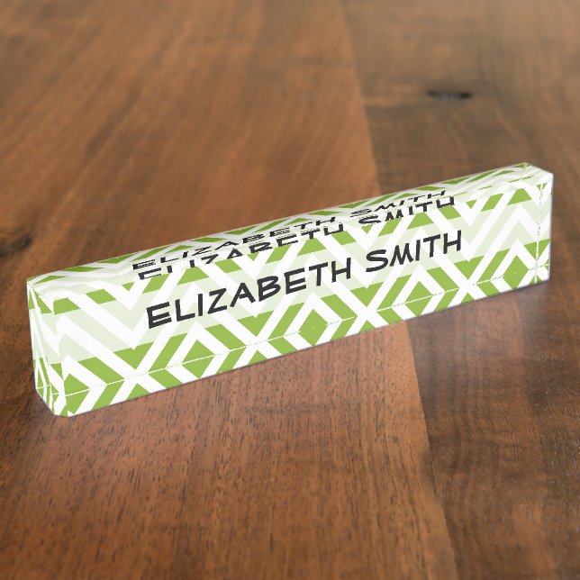 Green Zigzag, Green Chevron, Geometric Pattern Nameplate (Side)
