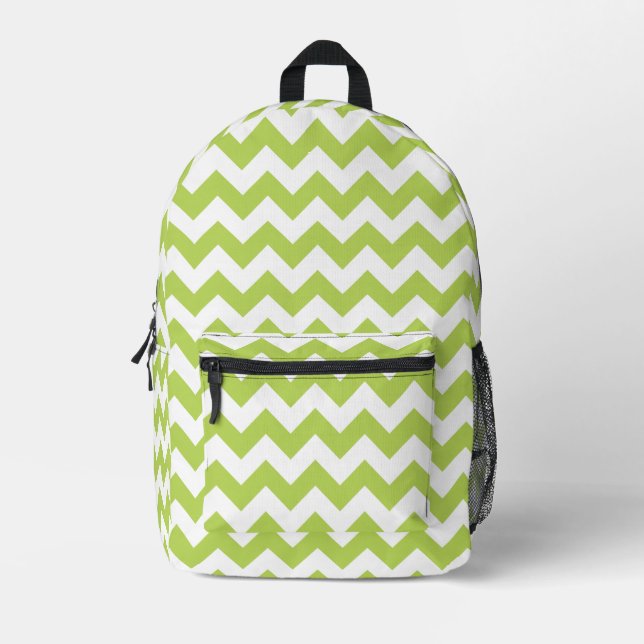 Green Zigzag, Green Chevron, Geometric Pattern Printed Backpack (Front)
