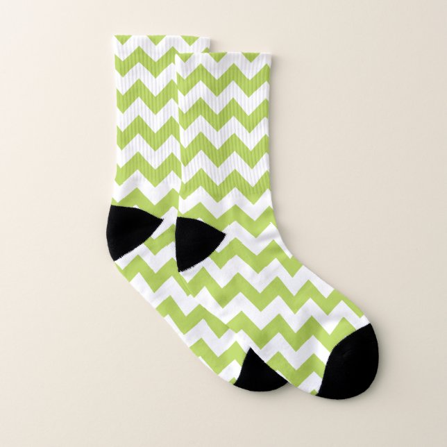 Green Zigzag, Green Chevron, Geometric Pattern Socks (Pair)