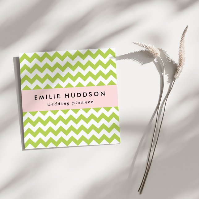Green Zigzag, Green Chevron, Geometric Pattern Square Business Card (Creator Uploaded)