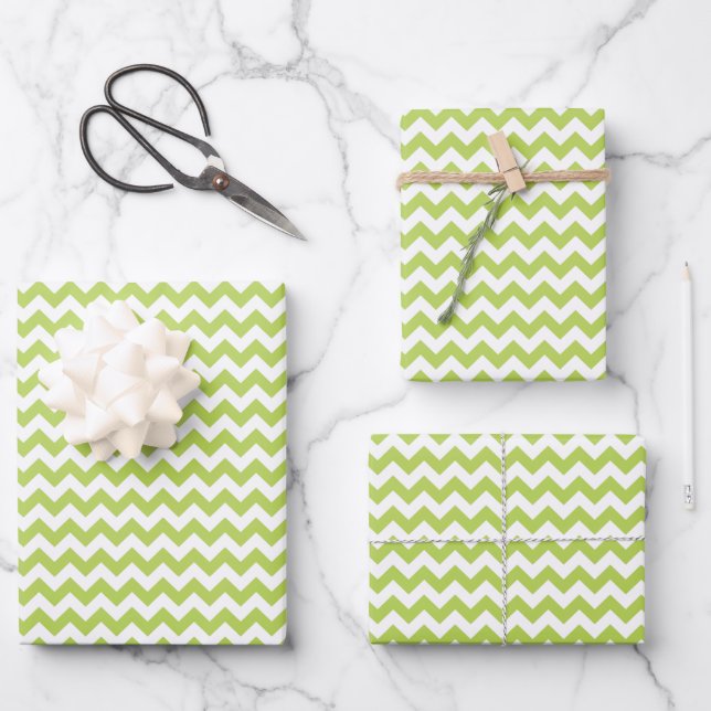 Green Zigzag, Green Chevron, Geometric Pattern Wrapping Paper Sheet (Front)