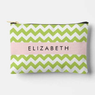Green Zigzag, Green Chevron, Your Name Accessory Pouch
