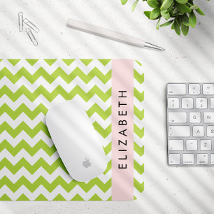 Green Zigzag, Green Chevron, Your Name Mouse Pad