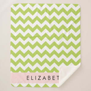 Green Zigzag, Green Chevron, Your Name Sherpa Blanket