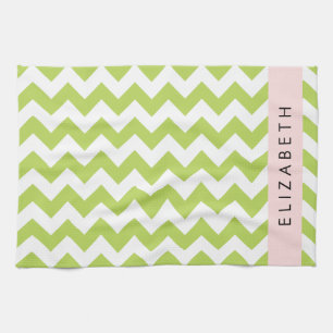 Green Zigzag, Green Chevron, Your Name Tea Towel