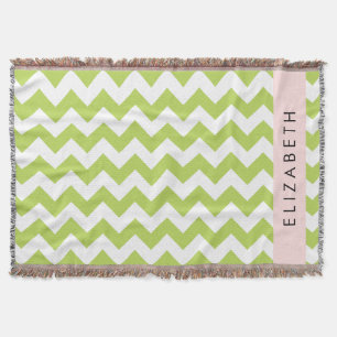 Green Zigzag, Green Chevron, Your Name Throw Blanket