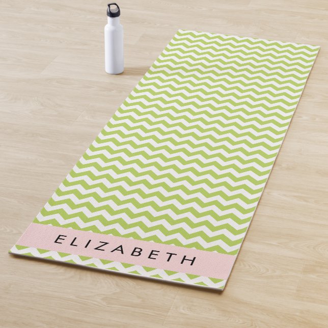 Green Zigzag, Green Chevron, Your Name Yoga Mat (In Situ)