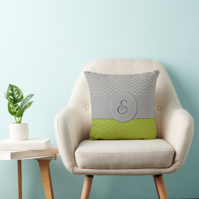 Green Zigzag, Grey Zigzag, Chevron, Monogram Cushion (Chair)