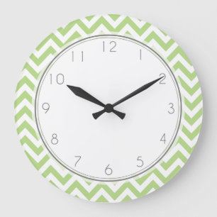 Green Zigzag Stripes Pattern Large Clock