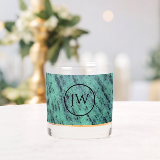 Green Zoisite Mineral Stone Monogram Whiskey Glass (Insitu (Wedding))