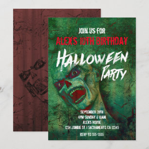 Green Zombie Halloween Party Invitations