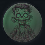 Green Zombie Kid Halloween Birthday Party Paper Plate<br><div class="desc">Customise with any text. Matching items are available.</div>