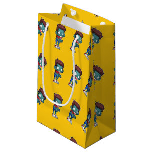 Green zombie kid on orange small gift bag