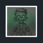 Green Zombie Kid & Slime Halloween Birthday Party Napkin<br><div class="desc">Customise with any text.</div>