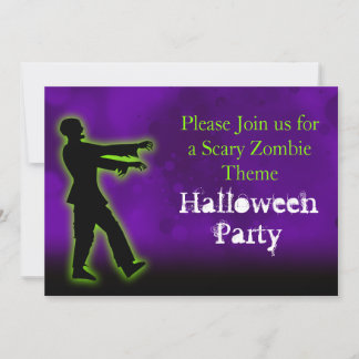 Green Zombie on Purple Invitation