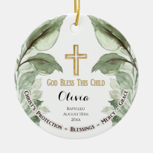 Greenary Personalised Christening Baptism  Ceramic Tree Decoration
